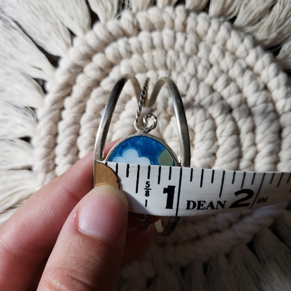 Blue and White Silver Flower Cuff Bracelet - Picture 6 of 7